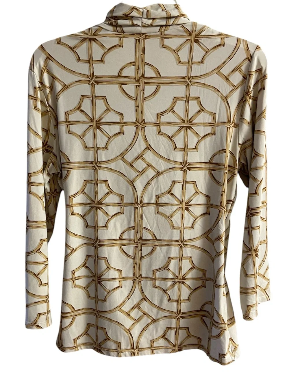 J. McLaughlin Cream and Gold Geometric faux Wrap Top Large - Picture 3 of 7